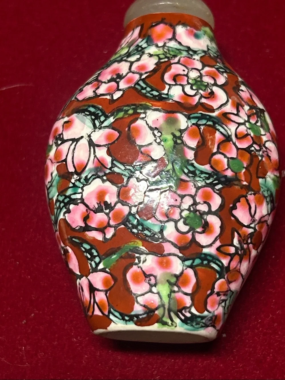 Decorative Floral Cloisonné Accent Bottles - Pink Floral on Red & Teal